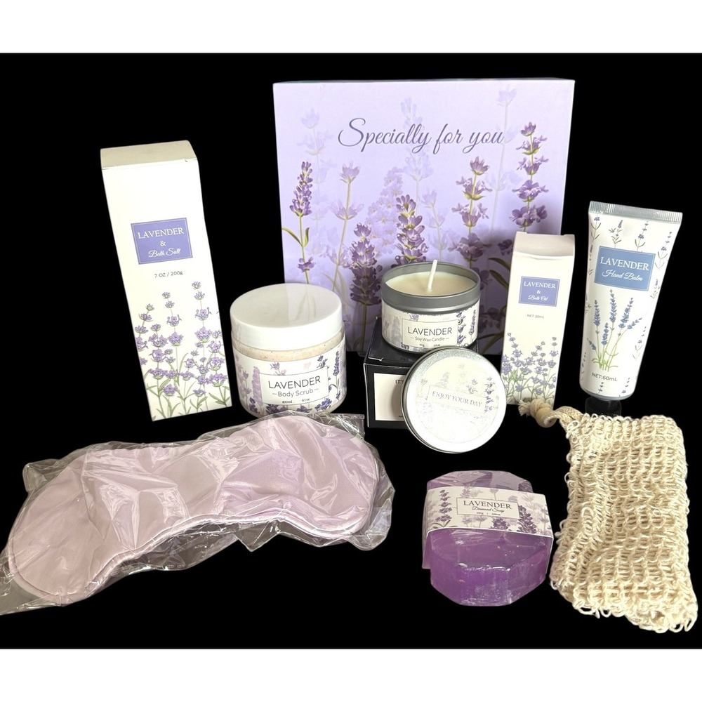 Purple Bath Spa Gift Set for Women with 8 Pcs Lavender Scented Spa New In Box